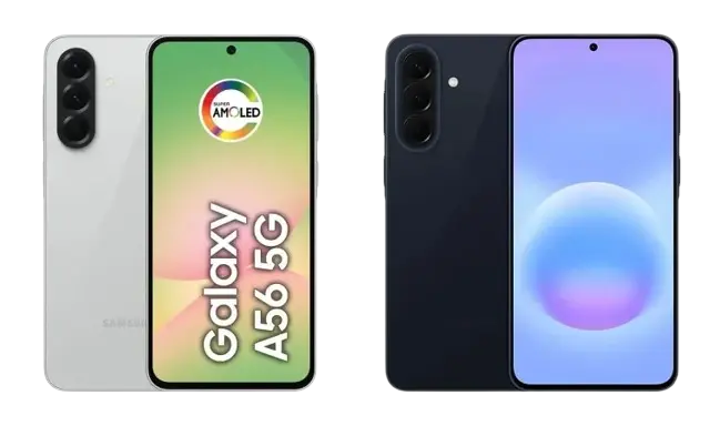 Galaxy A56 e Galaxy A57 lado a lado para comparação